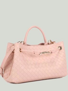 Mauve Woven Leather Tote Handbag